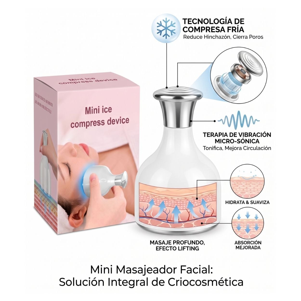 MASAJEADOR FACIAL EFECTO FRÍO ICE ROLLER + PERFUME 35ML DE REGALO - 3
