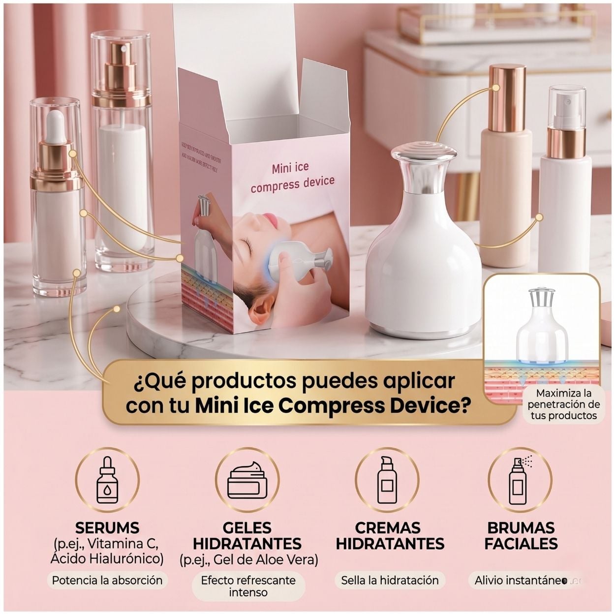 MASAJEADOR FACIAL EFECTO FRÍO ICE ROLLER + PERFUME 35ML DE REGALO - 4