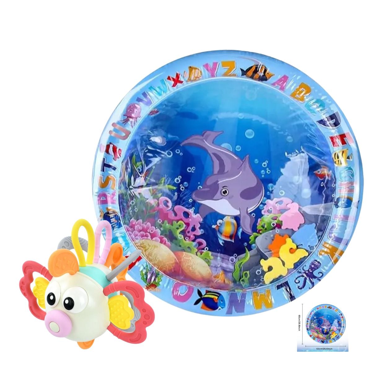 SET DE ESTIMULACIÓN TEMPRANA: ALFOMBRA DE AGUA 65CM + JUGUETE PEZ SENSORIAL - 1