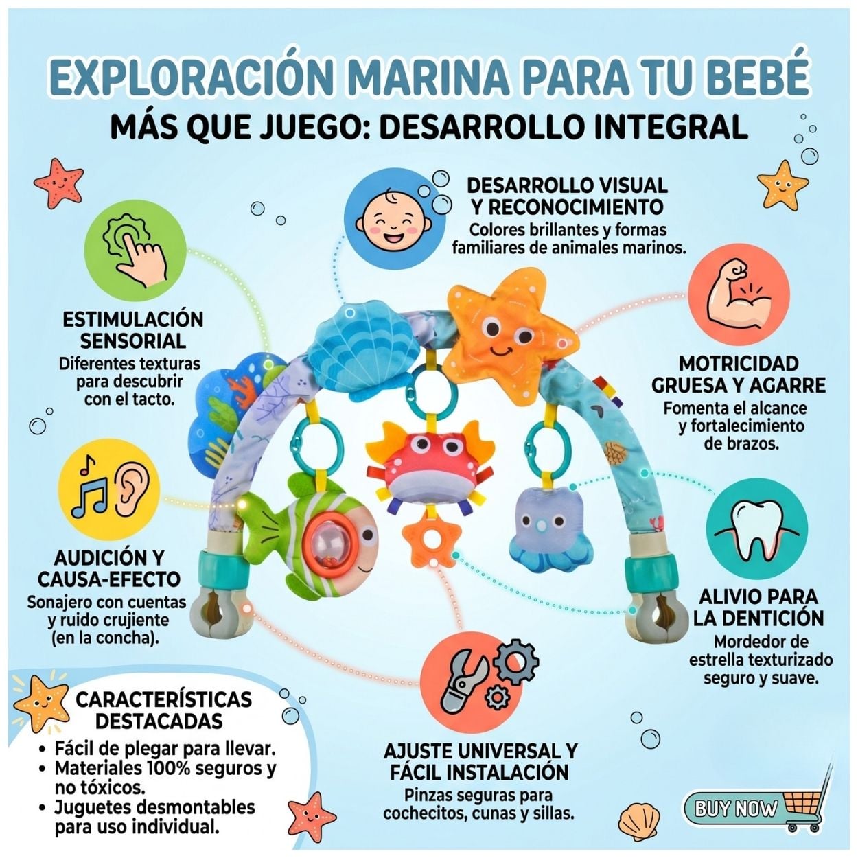 ARCO MÓVIL AVENTURA MARINA PARA COCHE Y CUNA DE BEBÉ ESTIMULACIÓN TEMPRANA - 2