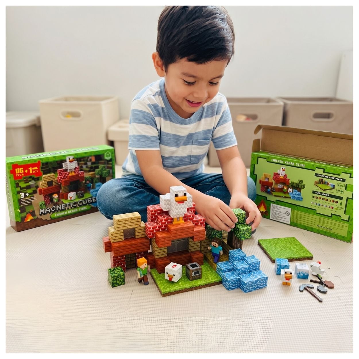 BLOQUES DE CONSTRUCCIÓN MAGNÉTICOS PARA NIÑOS TIPO MINECRAFT TIENDA DE POLLO JUEGO DIDÁCTICO - 2