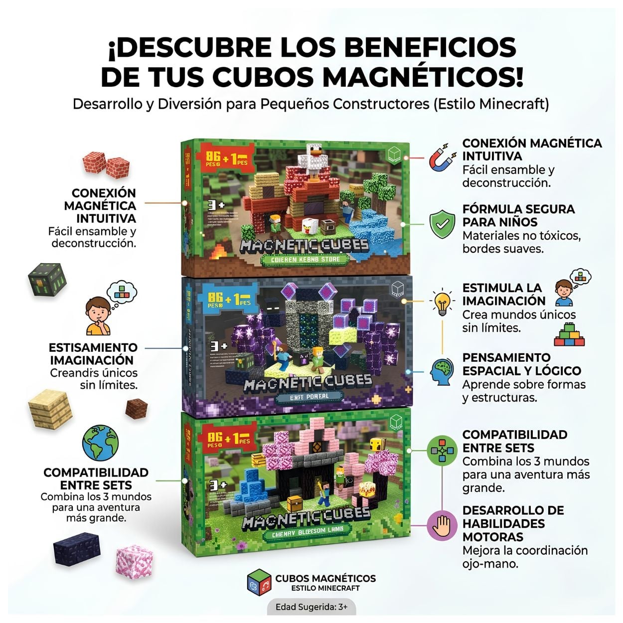 BLOQUES DE CONSTRUCCIÓN MAGNÉTICOS PARA NIÑOS TIPO MINECRAFT TIENDA DE POLLO JUEGO DIDÁCTICO - 3