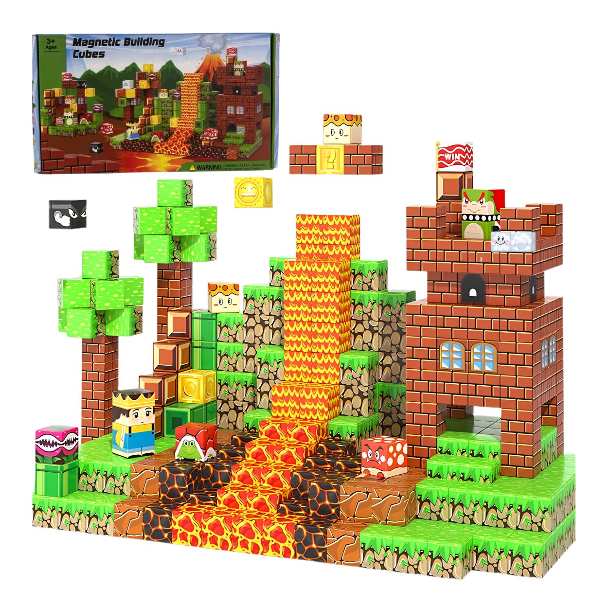 CUBOS MAGNÉTICOS DE CONSTRUCCIÓN TEMÁTICA MARIO BROSS 3D BLOQUES STEM 60 PZS - 1