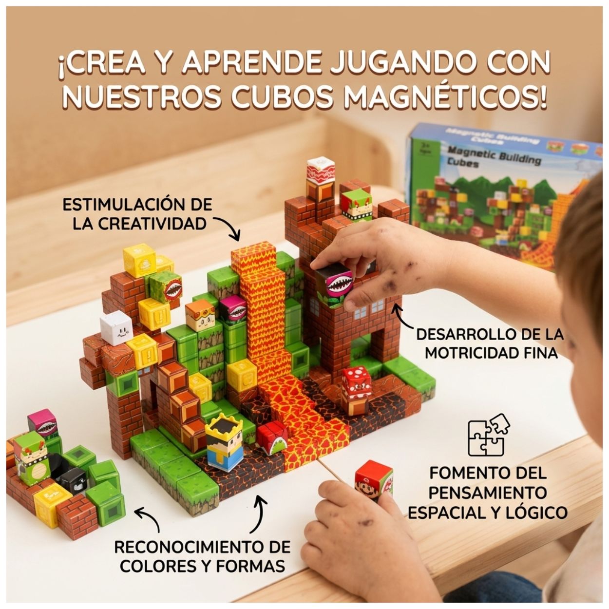 CUBOS MAGNÉTICOS DE CONSTRUCCIÓN TEMÁTICA MARIO BROSS 3D BLOQUES STEM 60 PZS - 5