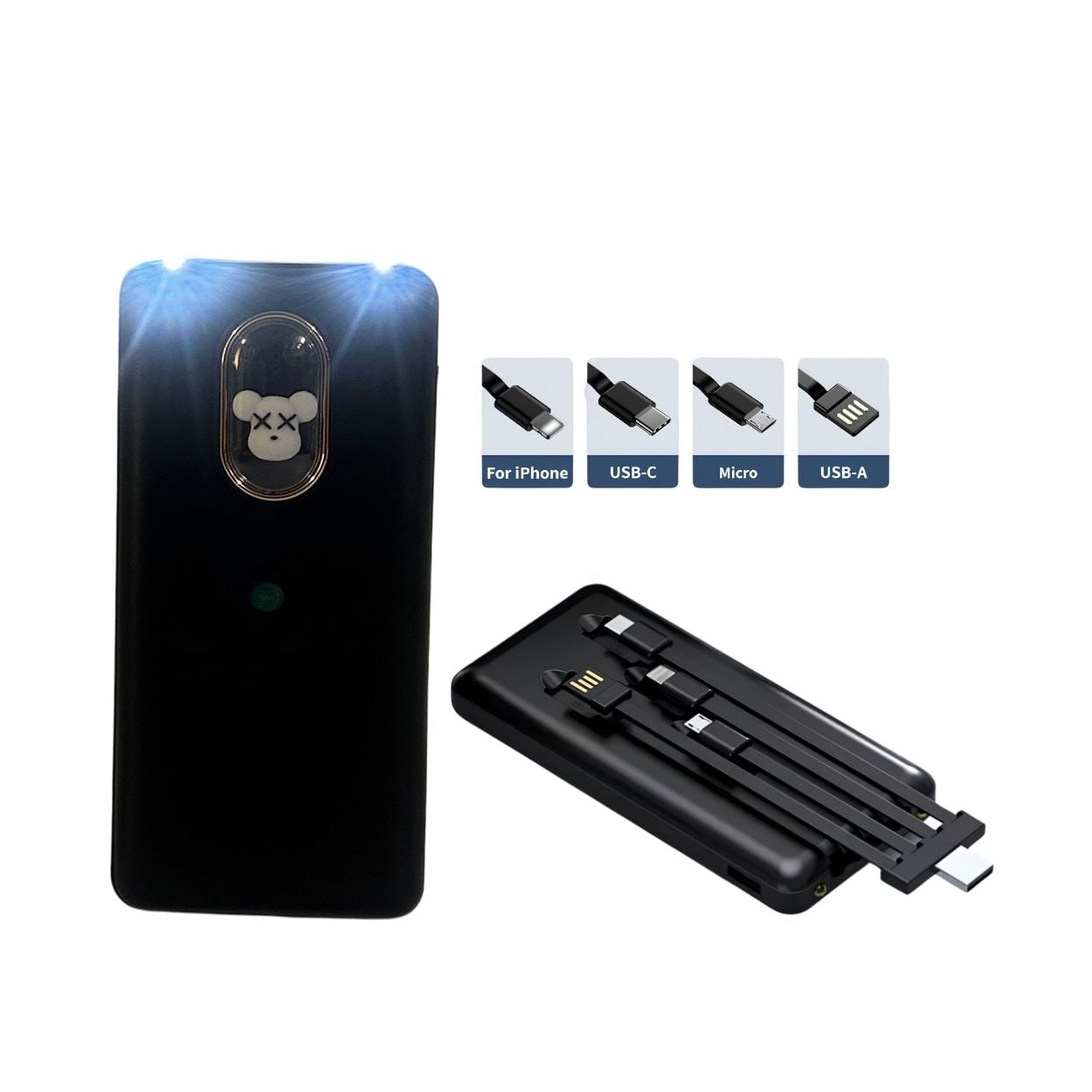 CARGADOR PORTÁTIL POWER BANK 10000MAH CARGA RÁPIDA 5.5A CABLES INTEGRADOS Y LINTERNA LED - 1