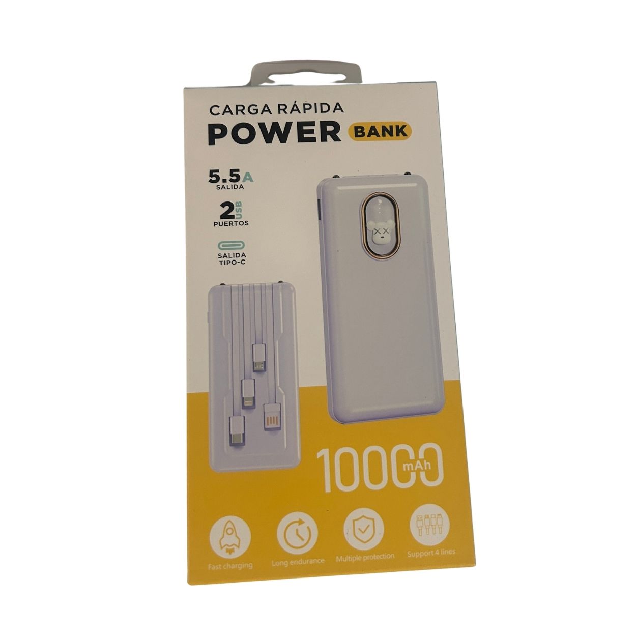 CARGADOR PORTÁTIL POWER BANK 10000MAH CARGA RÁPIDA 5.5A CABLES INTEGRADOS Y LINTERNA LED - 2