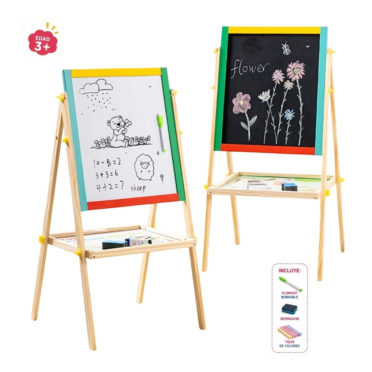 PIZARRA DIDÁCTICA DE MADERA 2 EN 1 CABALLETE INFANTIL CON MESA - 1