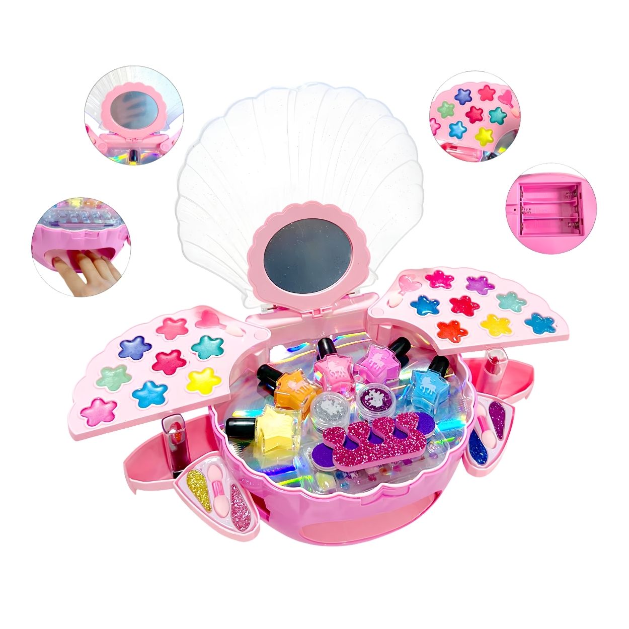 KIT INFANTIL DE COSMETOLOGÍA - OSTRA DE MAQUILLAJE Y UÑAS PARA NIÑAS - 1