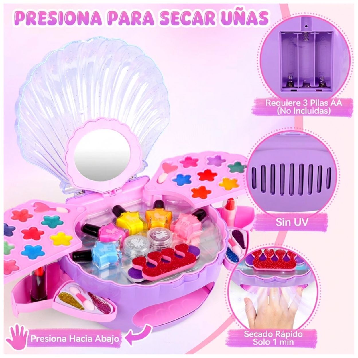 KIT INFANTIL DE COSMETOLOGÍA - OSTRA DE MAQUILLAJE Y UÑAS PARA NIÑAS - 3