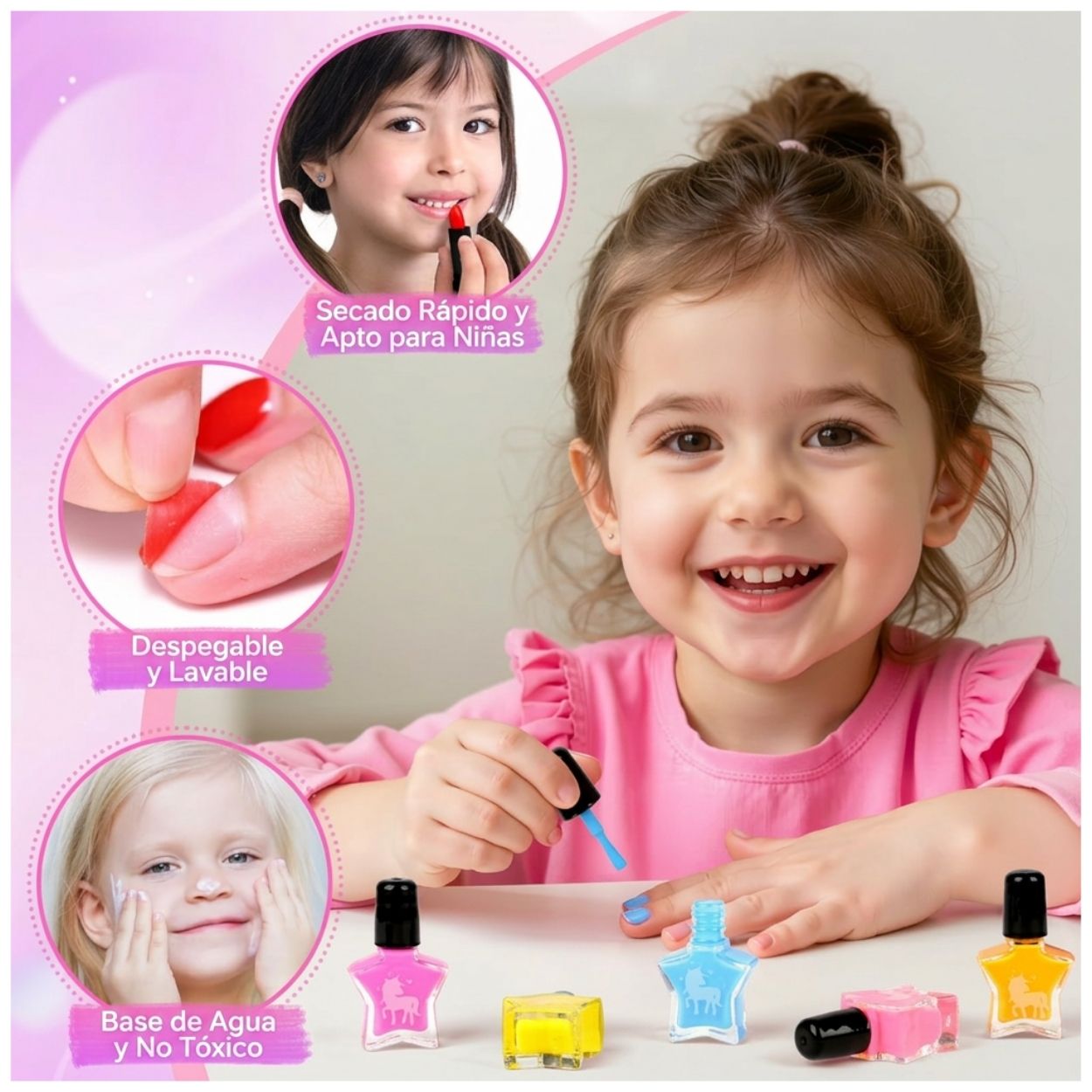 KIT INFANTIL DE COSMETOLOGÍA - OSTRA DE MAQUILLAJE Y UÑAS PARA NIÑAS - 4