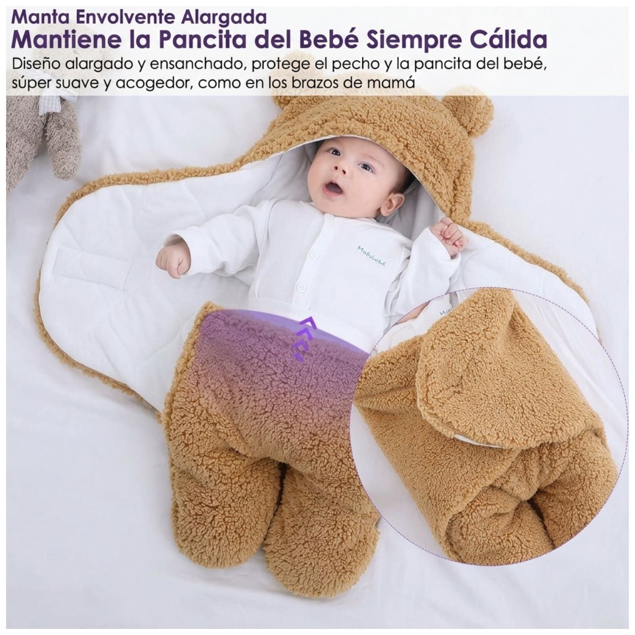 MANTA SACO DE DORMIR ENVOLVENTE OSITO ACOLCHADO PARA BEBÉ - COLOR ALEATORIO - 3