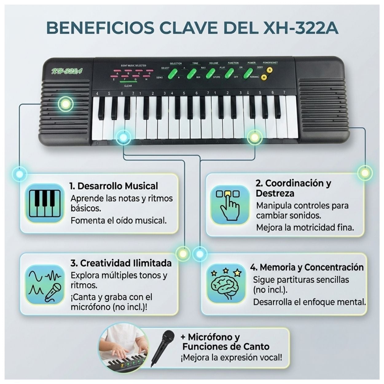 TECLADO PIANO ELECTRONICO MUSICAL DE 32 TECLAS CON MICROFONO - 2