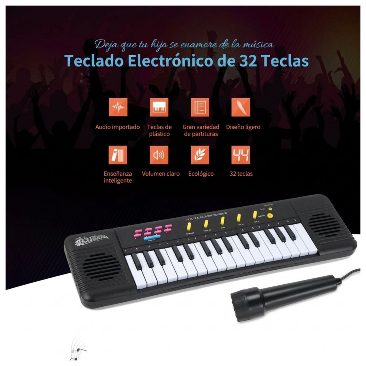 TECLADO PIANO ELECTRONICO MUSICAL DE 32 TECLAS CON MICROFONO - 5