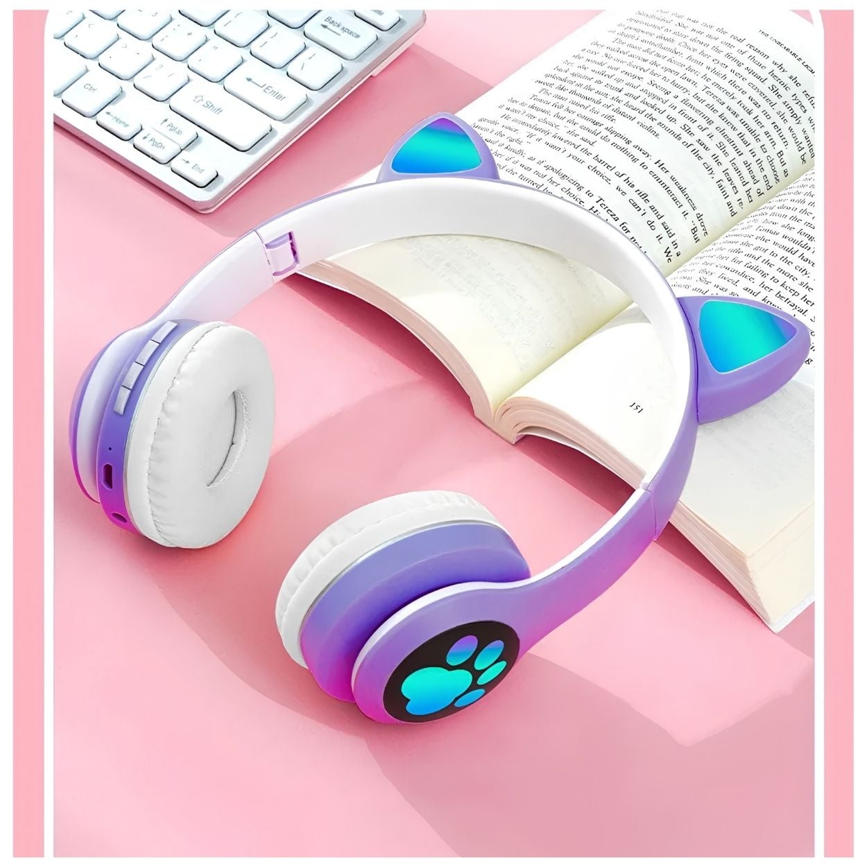 AUDÍFONO OREJAS GATO BLUETOOTH LUCES RGB VIV-23M PARA NIÑOS - 1