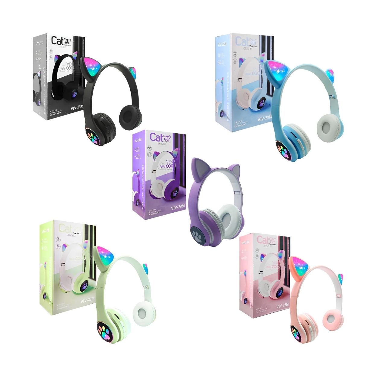 AUDÍFONO OREJAS GATO BLUETOOTH LUCES RGB VIV-23M PARA NIÑOS - 7