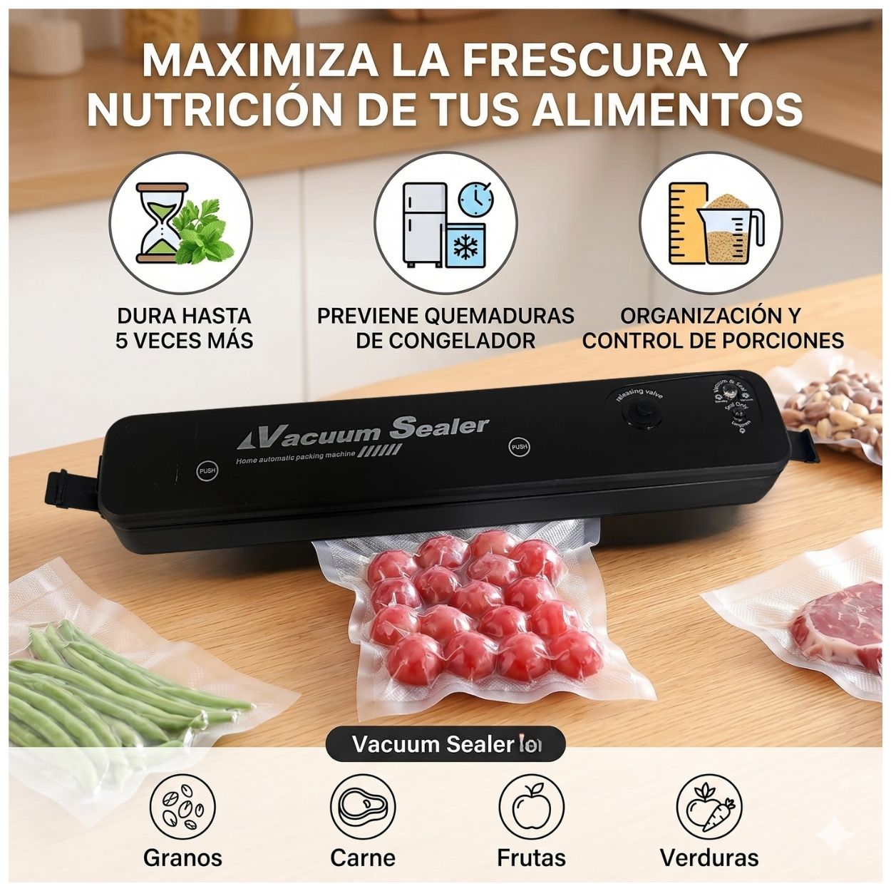 SELLADORA AL VACÍO CONSERVADOR DE ALIMENTOS AUTOMÁTICA + BOLSAS REGALO - 2