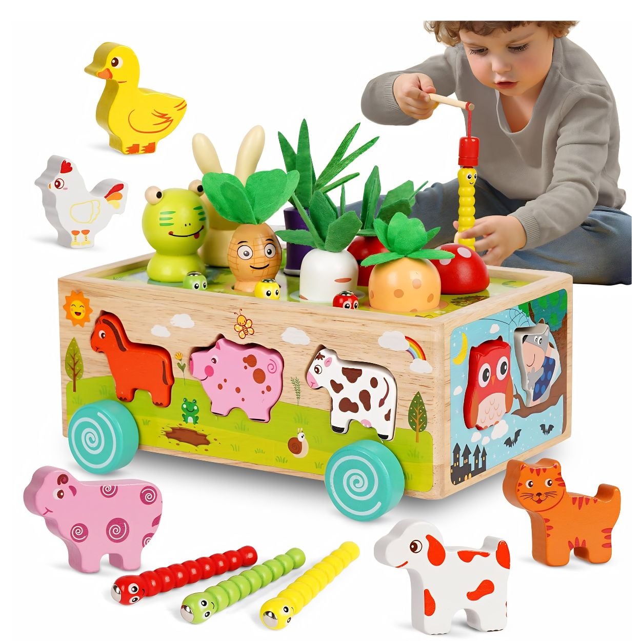 CARRITO COSECHA DE VERDURAS Y ANIMALES MONTESSORI DE MADERA - 1