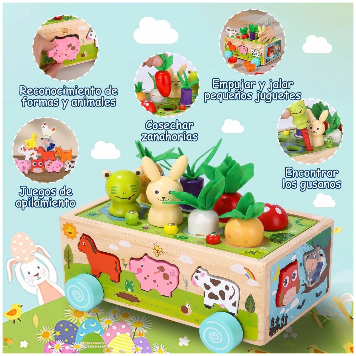 CARRITO COSECHA DE VERDURAS Y ANIMALES MONTESSORI DE MADERA - 2