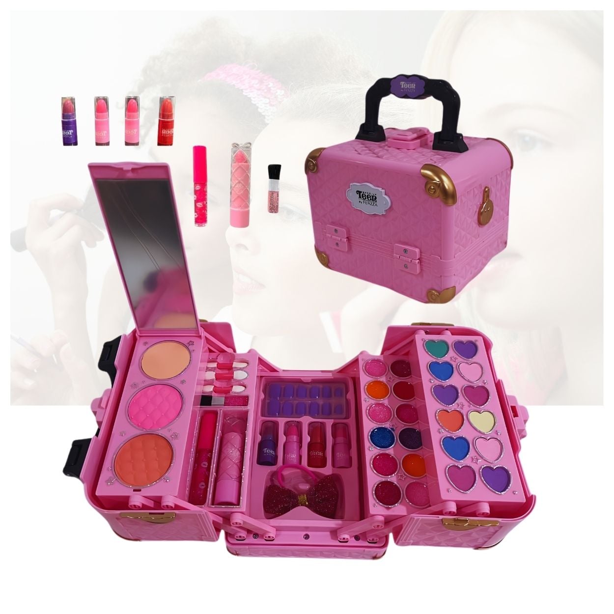 MALETÍN VANITY DE MAQUILLAJE INFANTIL COLOR ROSA PARA NIÑAS - 1