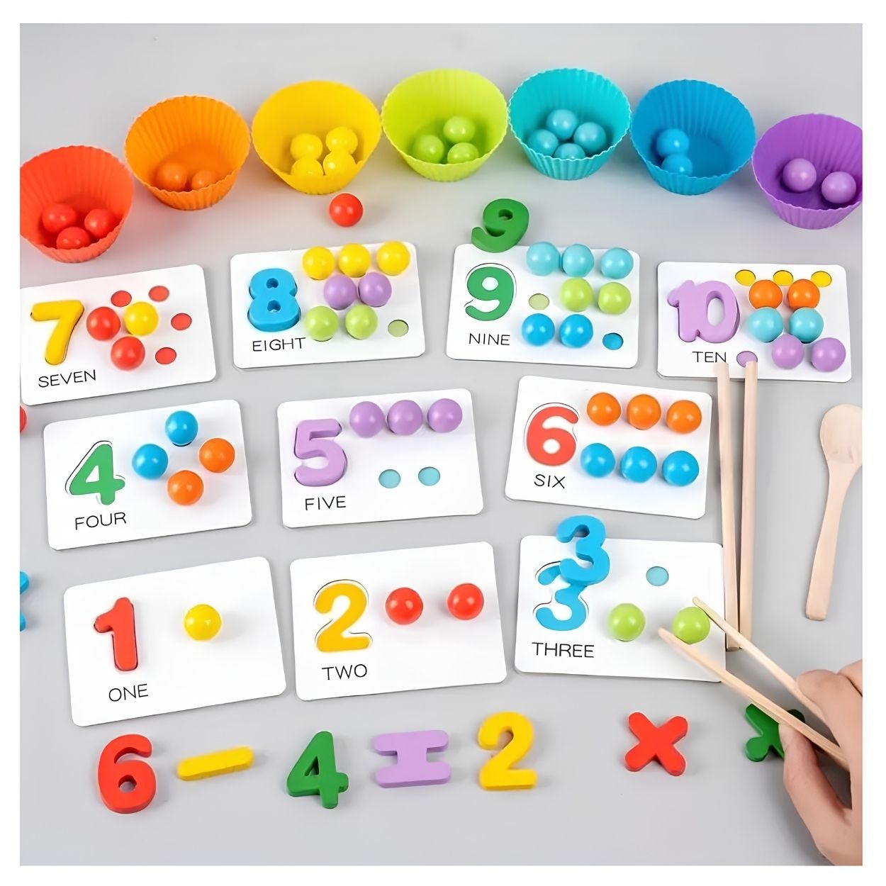 KIT DIDÁCTICO CUENTAS DE COLORES Y PINZAS APRENDE SUMAR Y RESTAR - 1