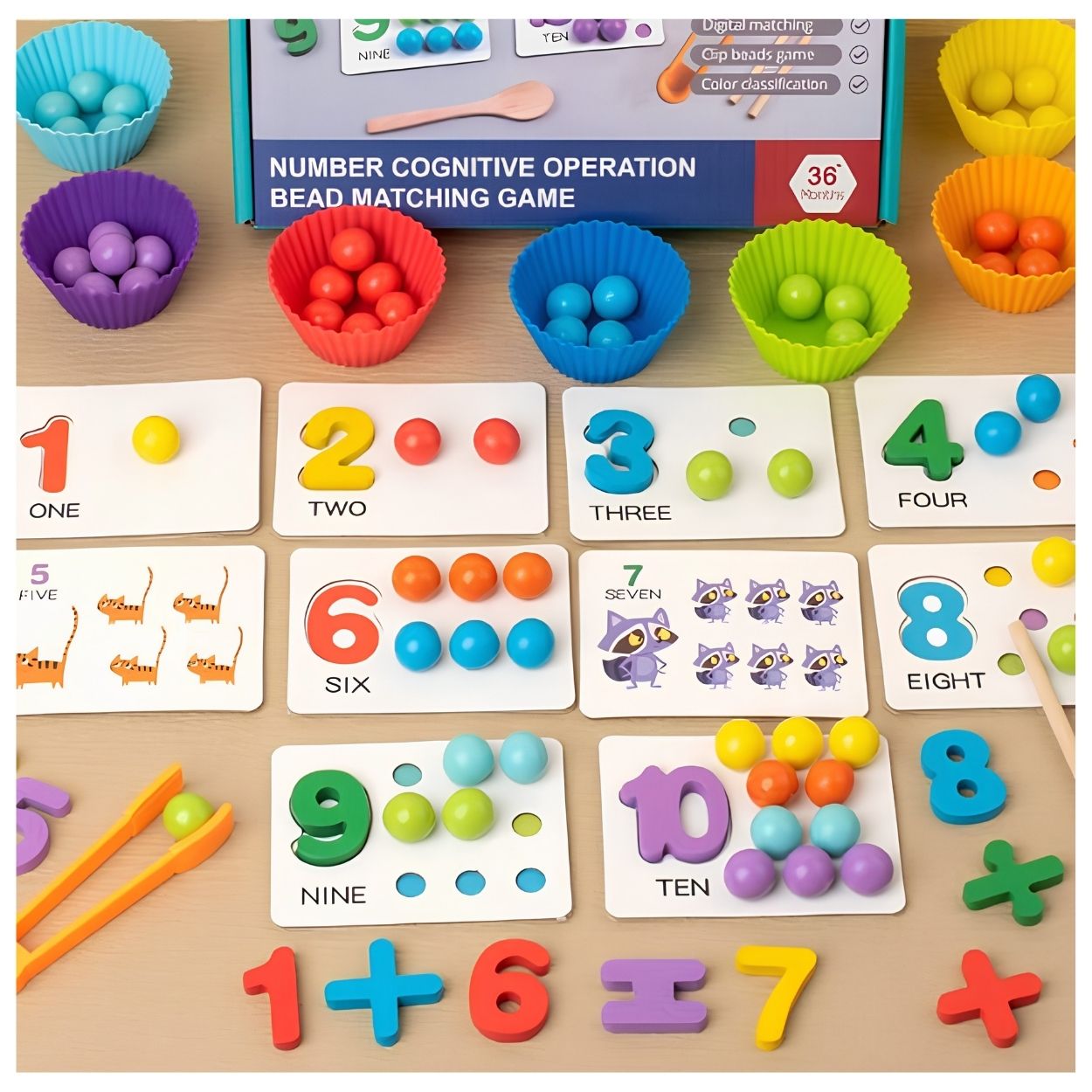KIT DIDÁCTICO CUENTAS DE COLORES Y PINZAS APRENDE SUMAR Y RESTAR - 4