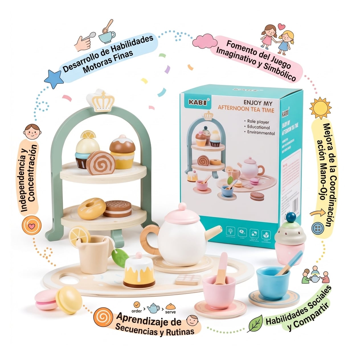 JUEGO DE TÉ Y PASTELERÍA DE MADERA NIÑOS INFANTIL - 2
