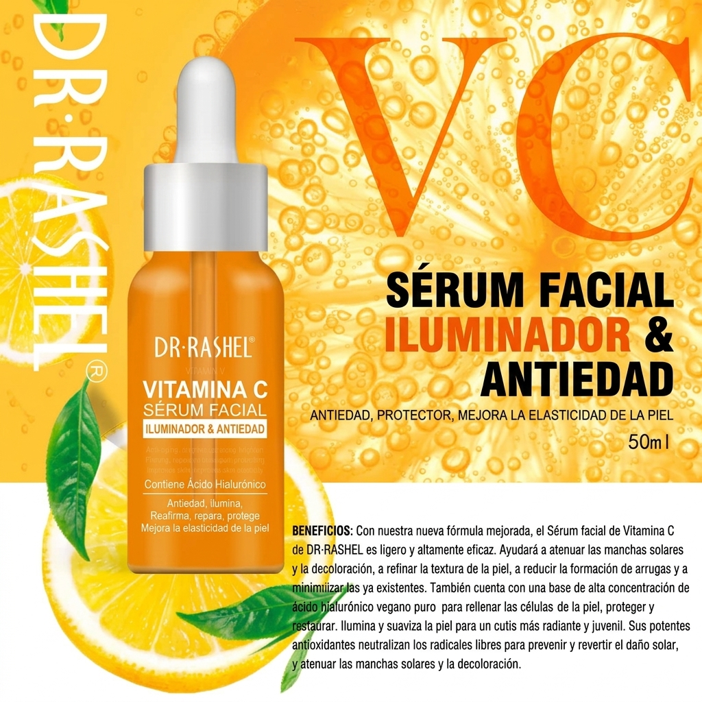 SERUM FACIAL VITAMINA C Y ACIDO HIALURONICO DR RASHEL ANTIEDAD Y ANTI MANCHAS - 2