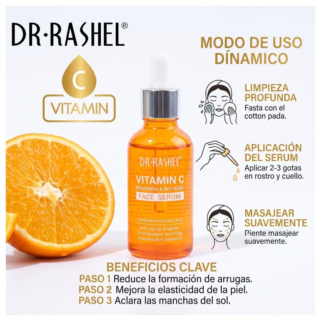 SERUM FACIAL VITAMINA C Y ACIDO HIALURONICO DR RASHEL ANTIEDAD Y ANTI MANCHAS - 3