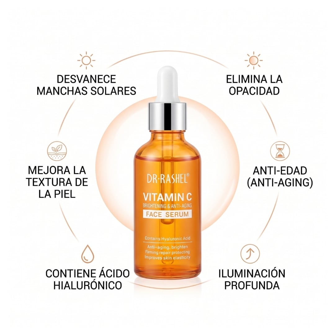 SERUM FACIAL VITAMINA C Y ACIDO HIALURONICO DR RASHEL ANTIEDAD Y ANTI MANCHAS - 5