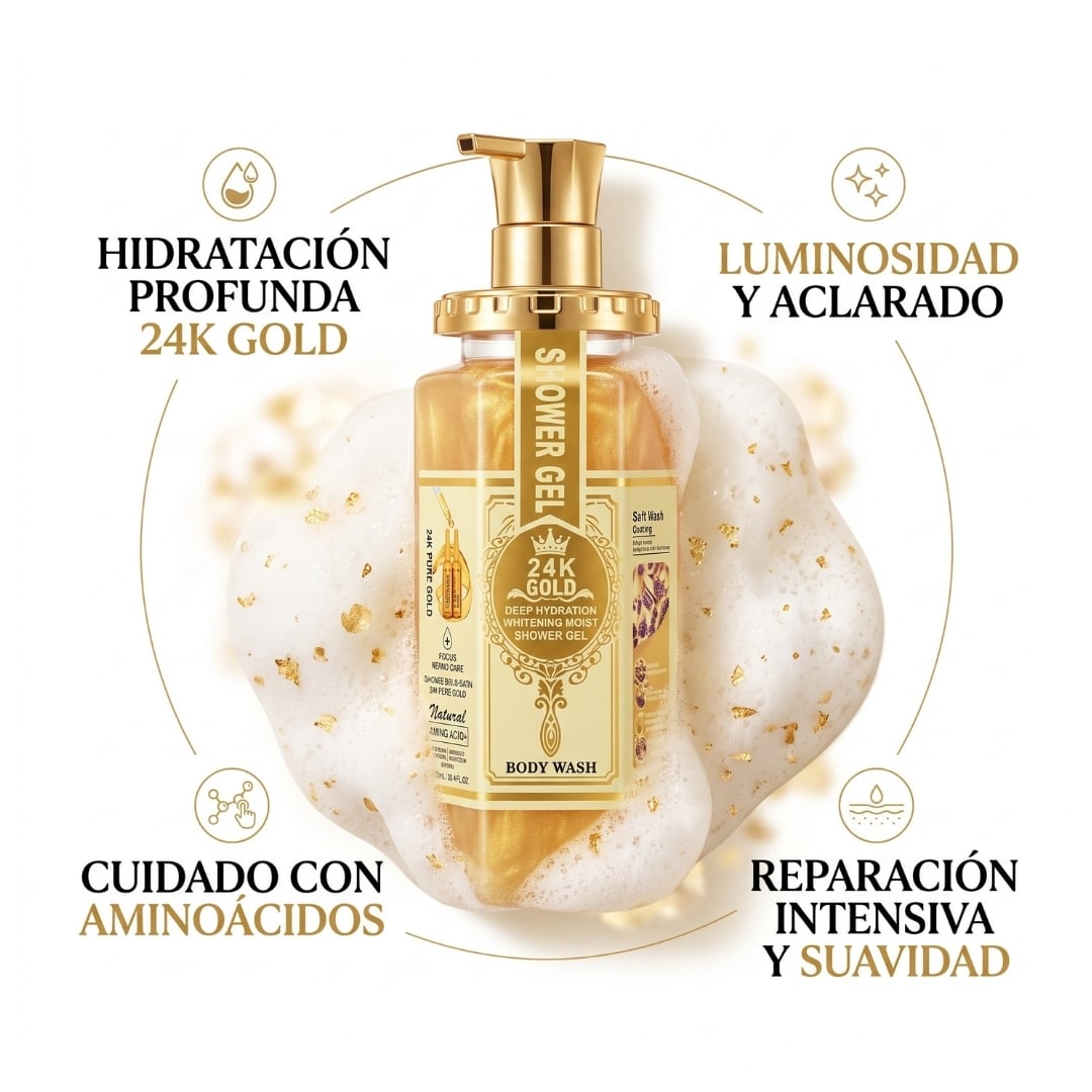 GEL DE BAÑO JABÓN LÍQUIDO CORPORAL 24K GOLD WOKALI 750ML - 2