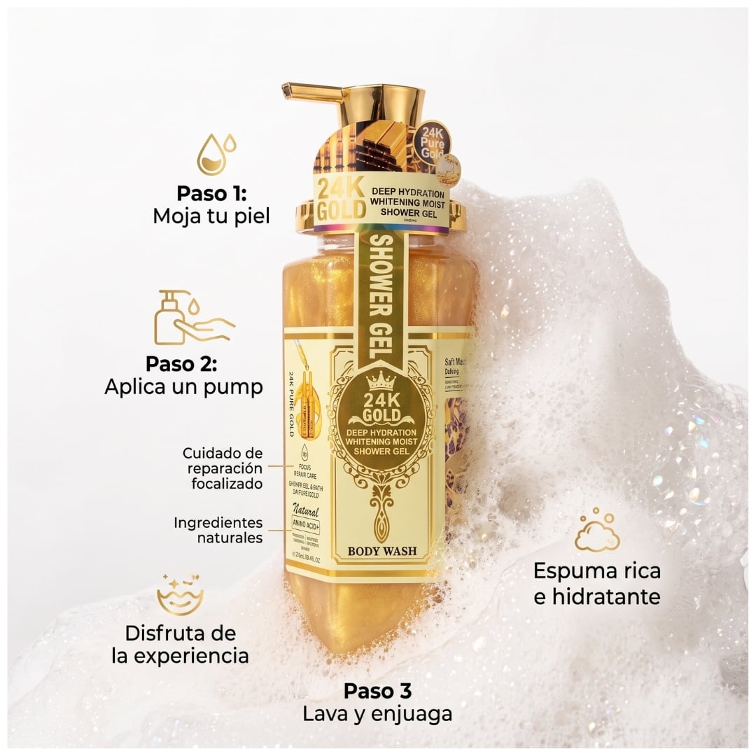 GEL DE BAÑO JABÓN LÍQUIDO CORPORAL 24K GOLD WOKALI 750ML - 3