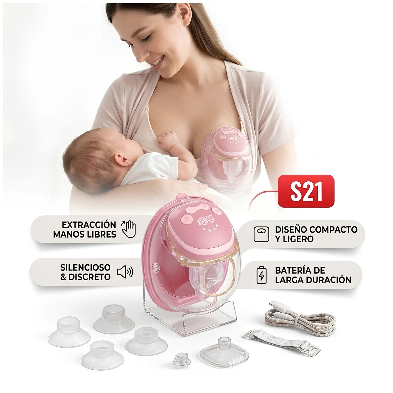 S21 EXTRACTOR ELÉCTRICO DE LECHE MATERNA PORTÁTIL SILENCIOSO - 3