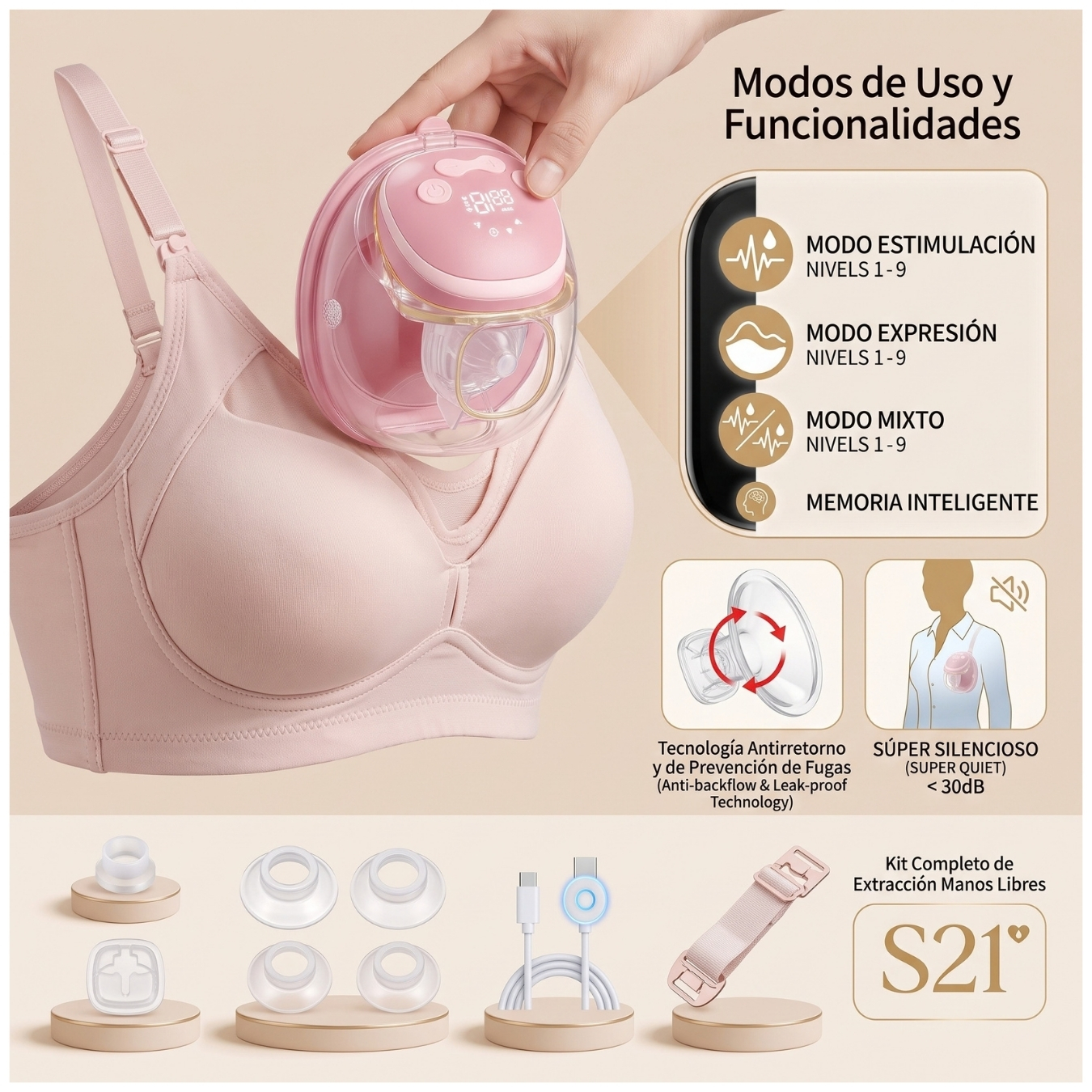 S21 EXTRACTOR ELÉCTRICO DE LECHE MATERNA PORTÁTIL SILENCIOSO - 4
