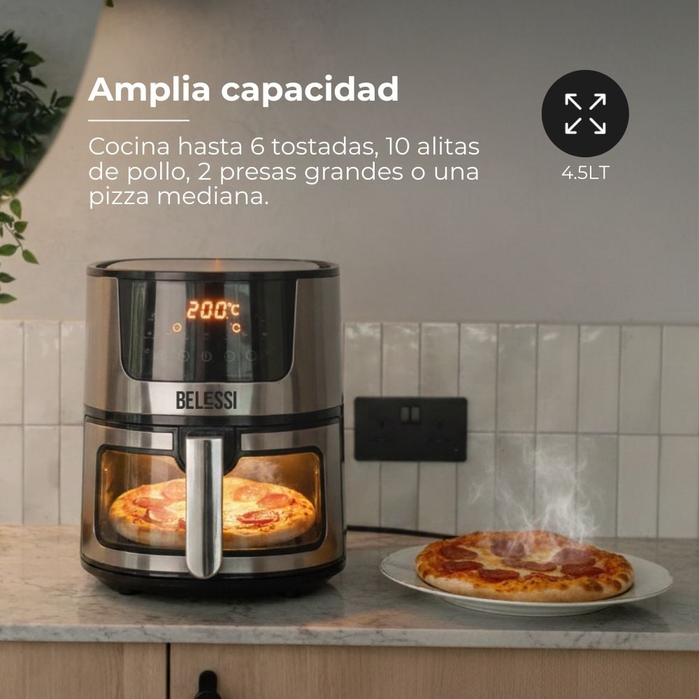 AIRFRYER BELESSI CON PANTALLA DIGITAL, CAPACIDAD DE 4.5LT Y VENTANA DE VISUALIZACIÓN CON LUZ. - 2