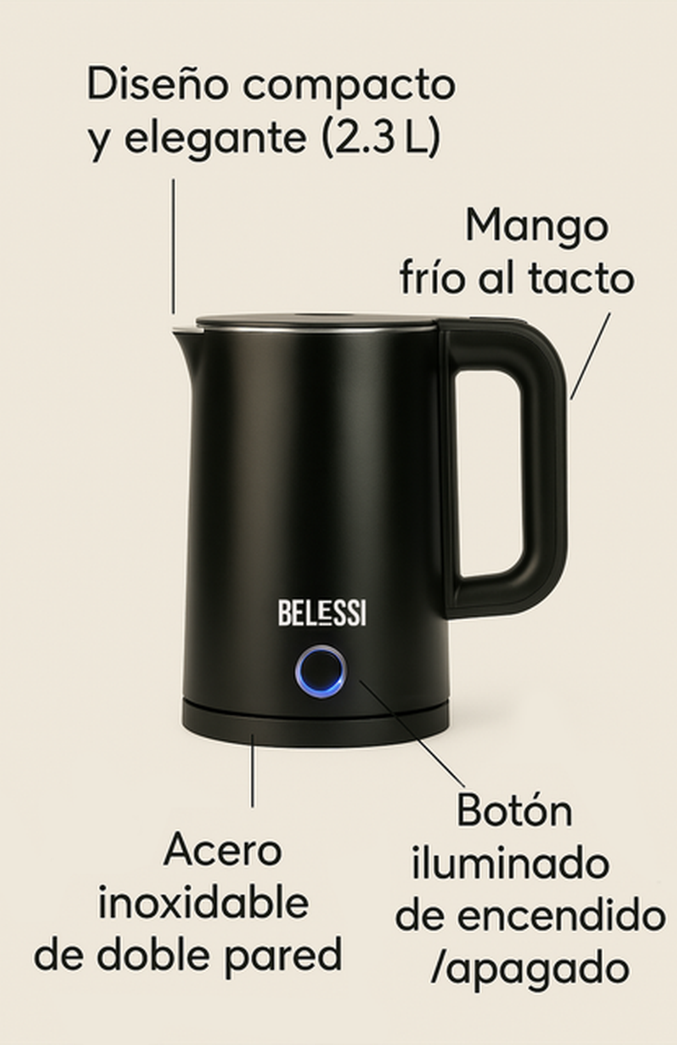 HERVIDOR ELÉCTRICO BELESSI 2.3L – CAPACIDAD XL, HIERVE RÁPIDO PARA TODA LA FAMILIIA. - 3