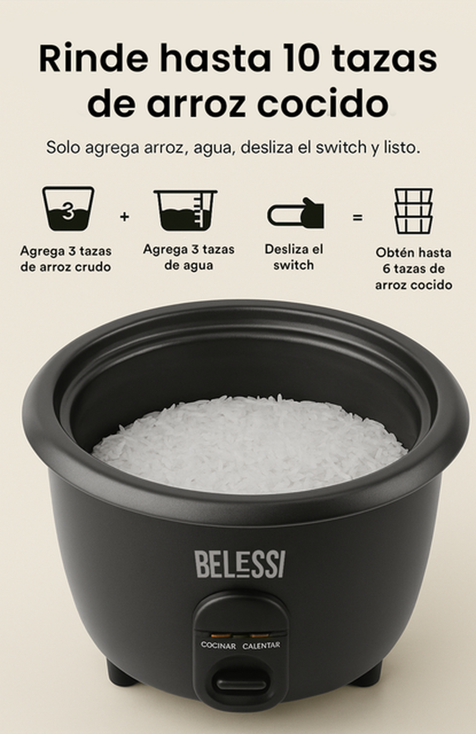 OLLA ARROCERA ELÉCTRICA BELESSI 1.8L + ACCESORIOS – COCINA FÁCIL, IDEAL PARA TODA LA FAMILIA - 4