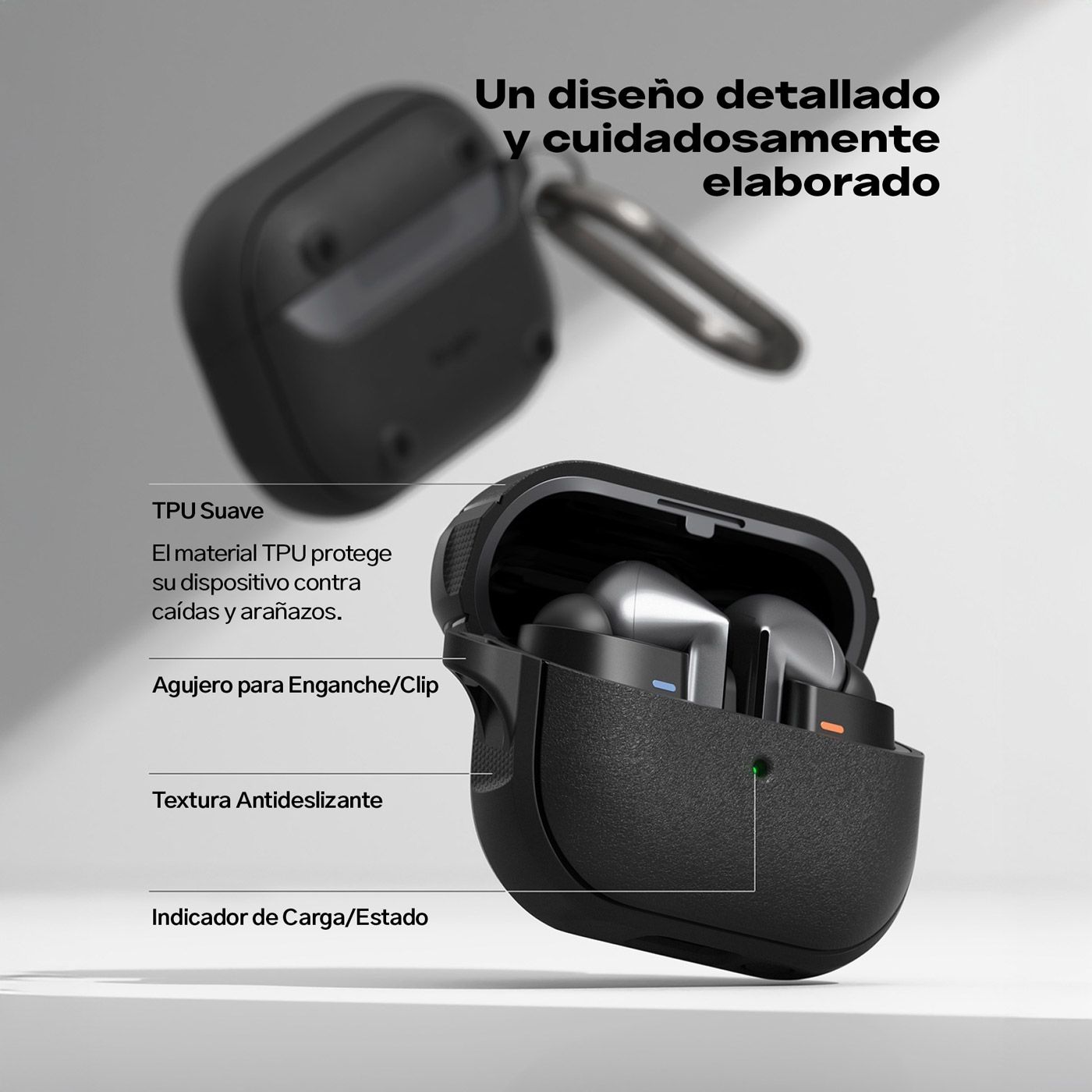 CASE GALAXY BUDS3 Y BUDS 3 PRO RINGKE ONYX MAGNÉTICO MOSQUETON NEGRO - 5