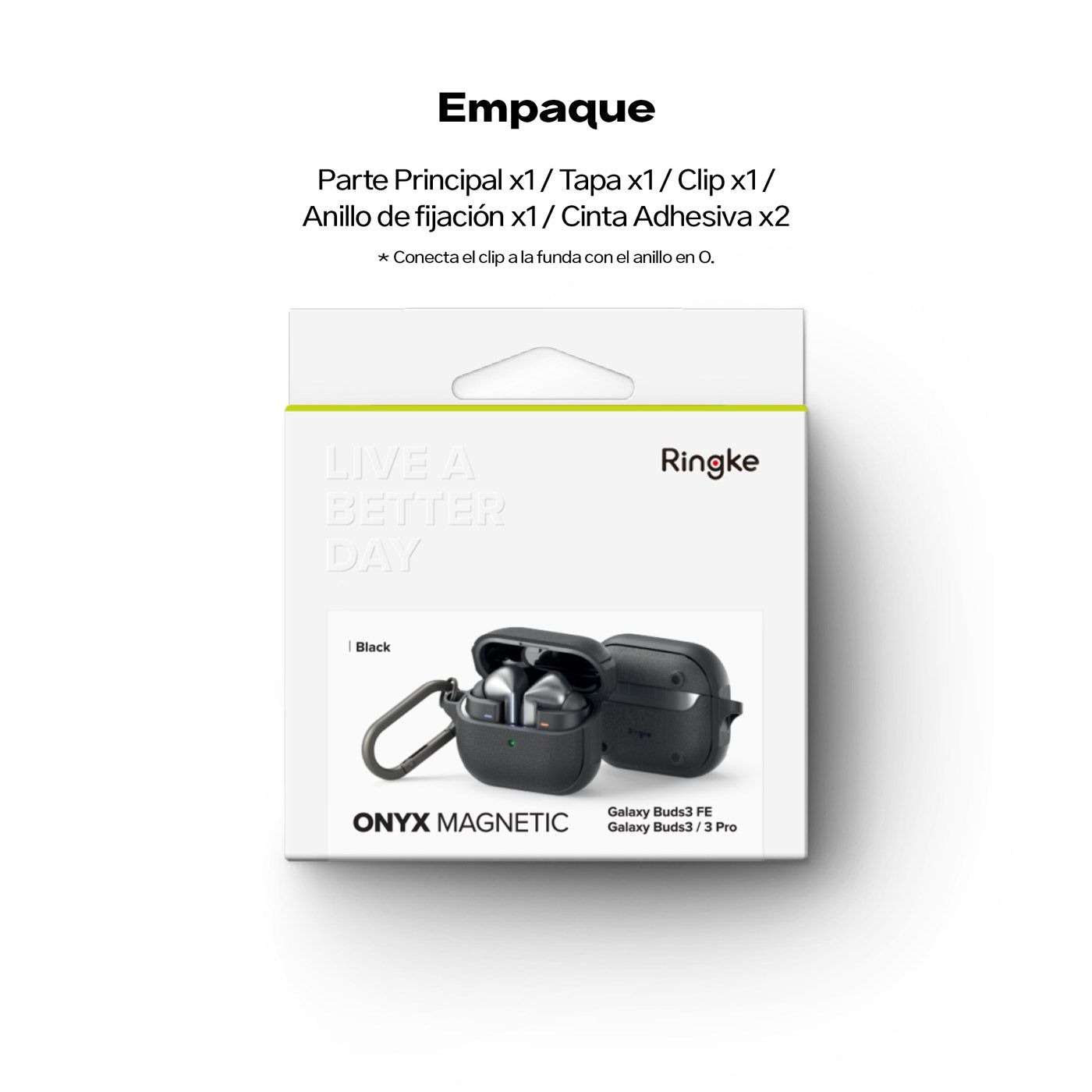 CASE GALAXY BUDS3 Y BUDS 3 PRO RINGKE ONYX MAGNÉTICO MOSQUETON NEGRO - 8