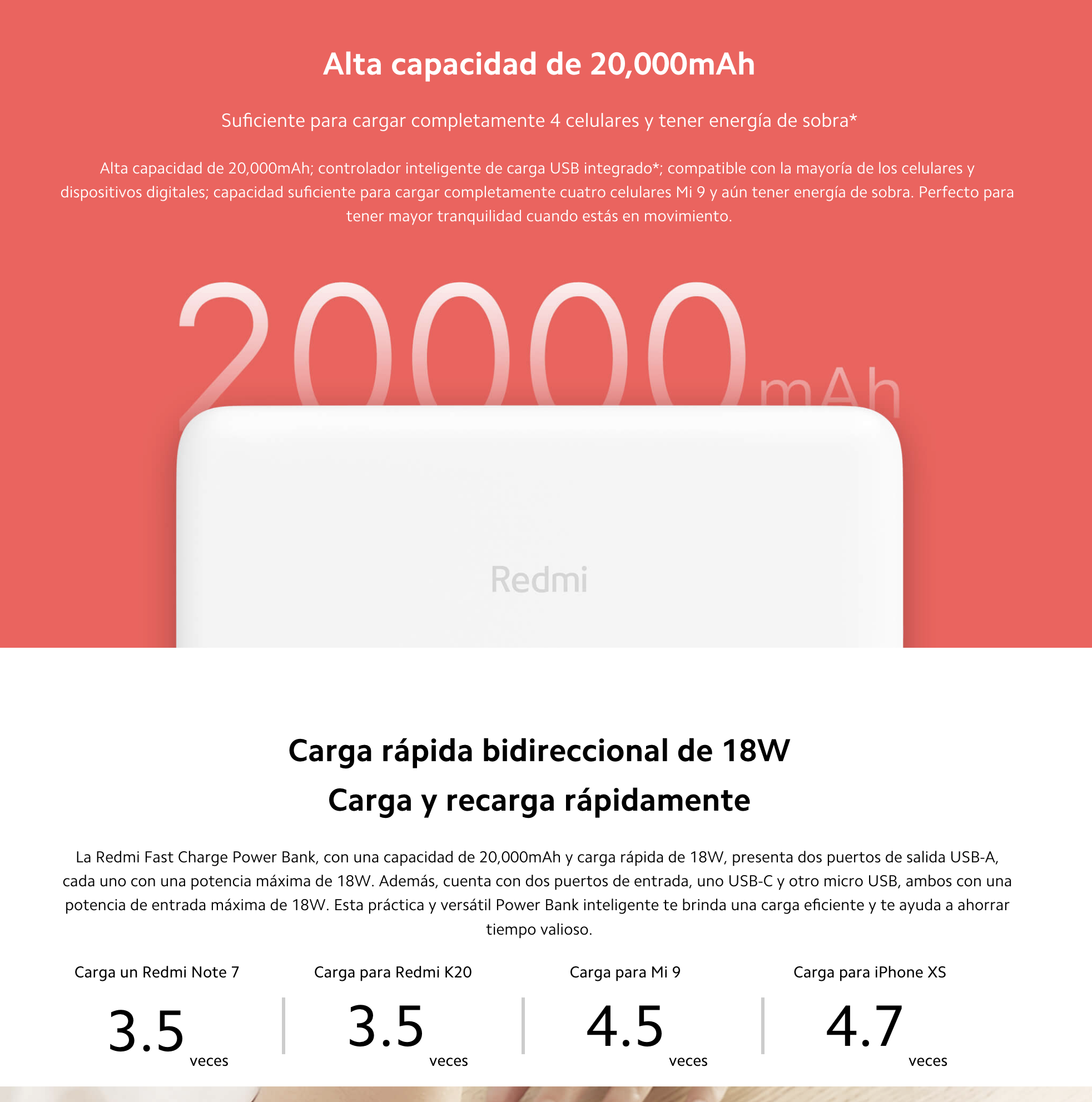 POWER BANK XIAOMI REDMI 20000 MAH 18W NEGRO - 2
