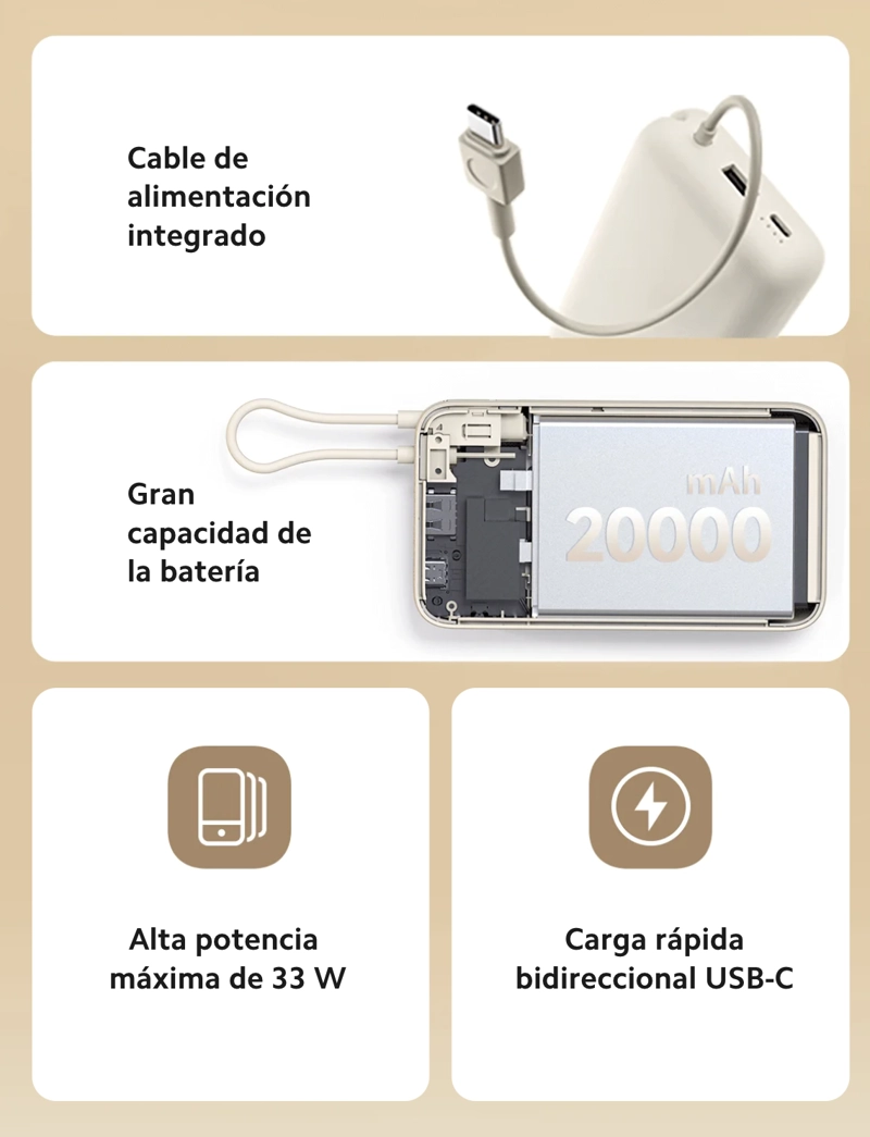POWER BANK XIAOMI 20000 MAH CARGA RÁPIDA 33W CON CABLE INTEGRADO USB-C AZUL - 3