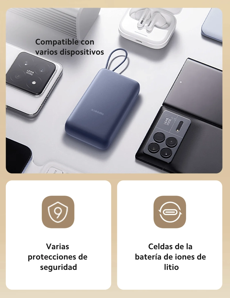 POWER BANK XIAOMI 20000 MAH CARGA RÁPIDA 33W CON CABLE INTEGRADO USB-C AZUL - 4