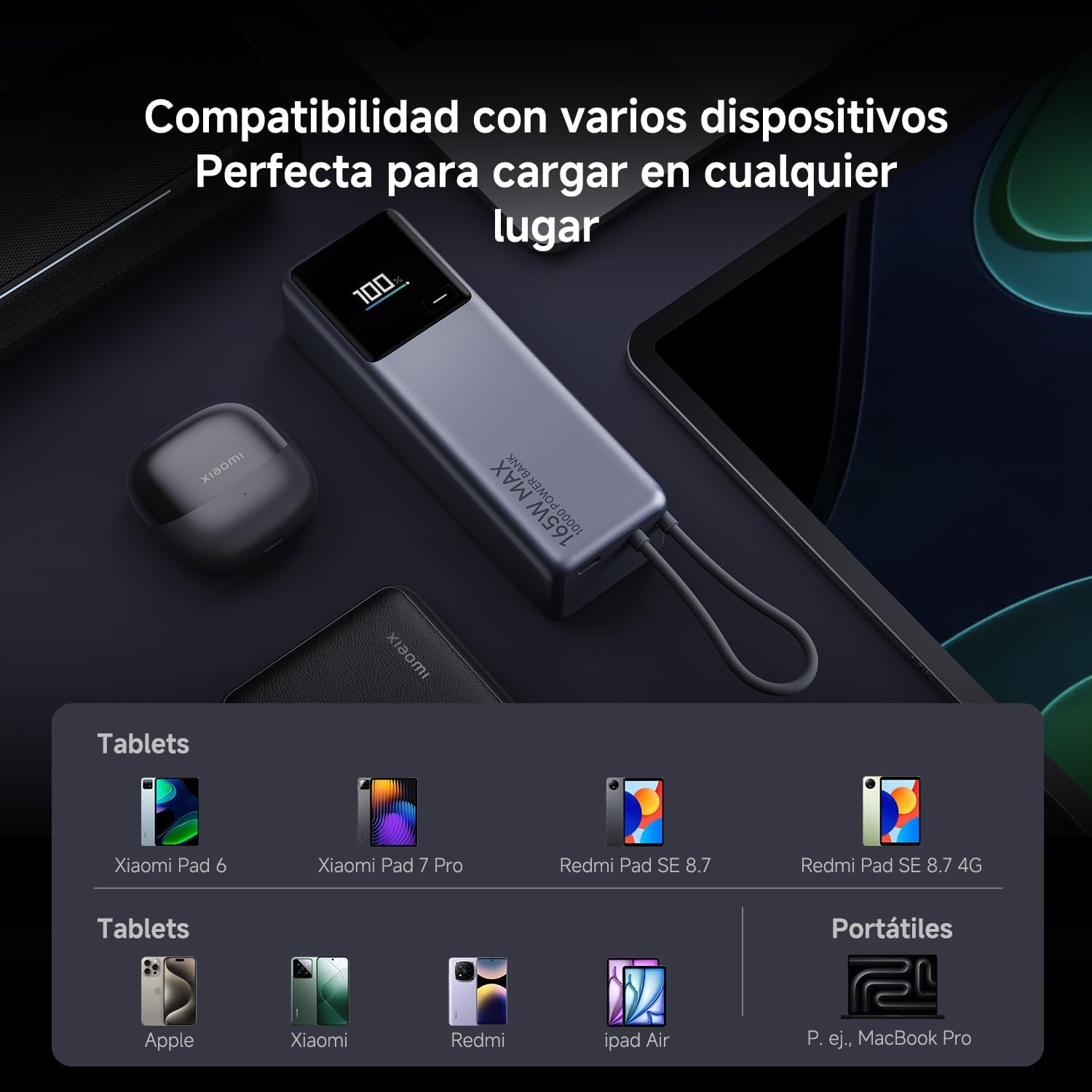 POWER BANK XIAOMI 10000MAH 165W CABLE USB-C INTEGRADO - 8