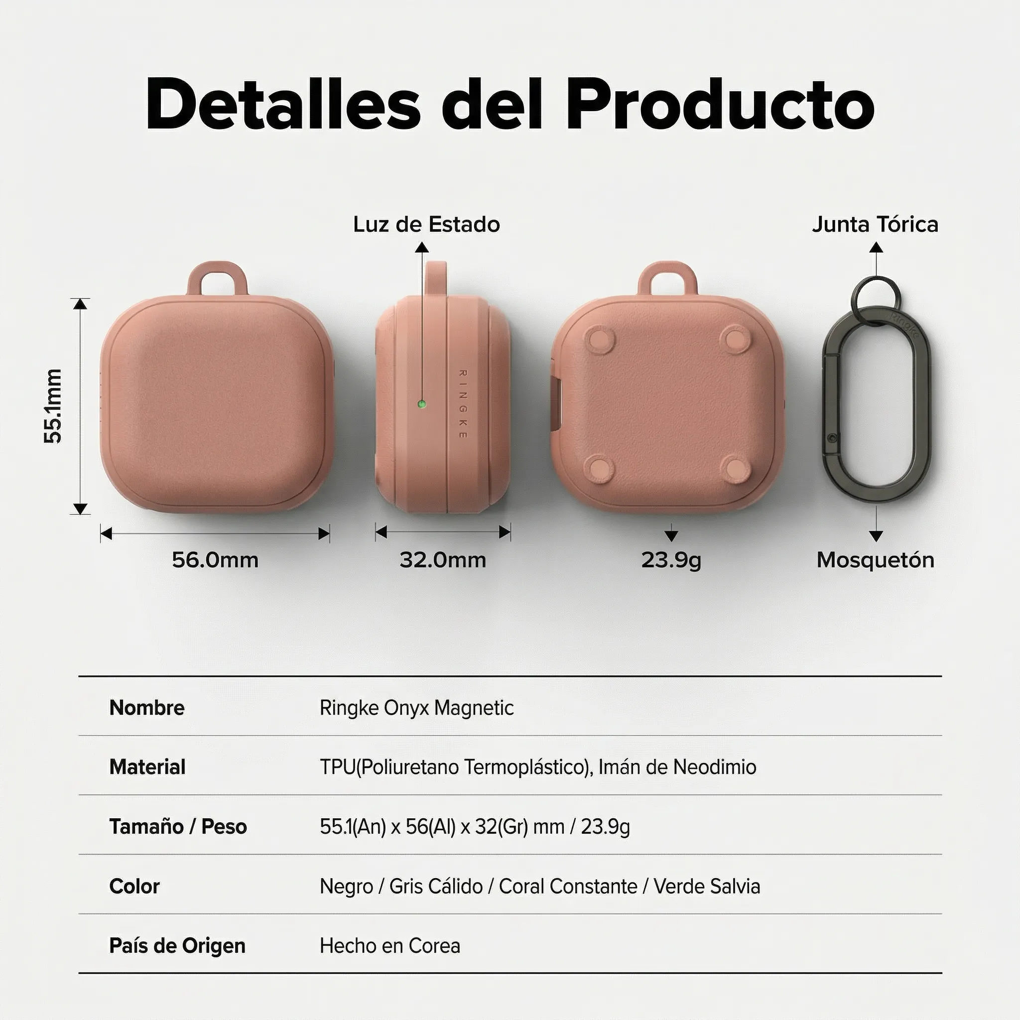 CASE RINGKE PARA GALAXY BUDS 4 Y BUDS 4 PRO ONYX MAGNÉTICO CORAL - 6