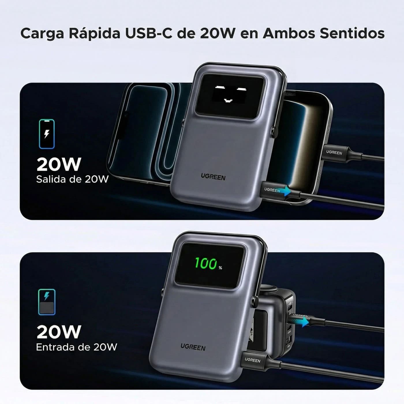 POWER BANK MAGNÉTICO UGREEN UNO 10000MAH 20W PANTALLA GRIS - 3