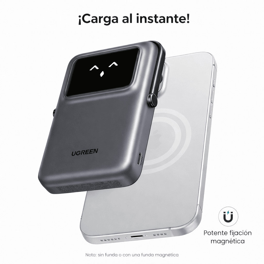 POWER BANK MAGNÉTICO UGREEN UNO 10000MAH 20W PANTALLA GRIS - 4