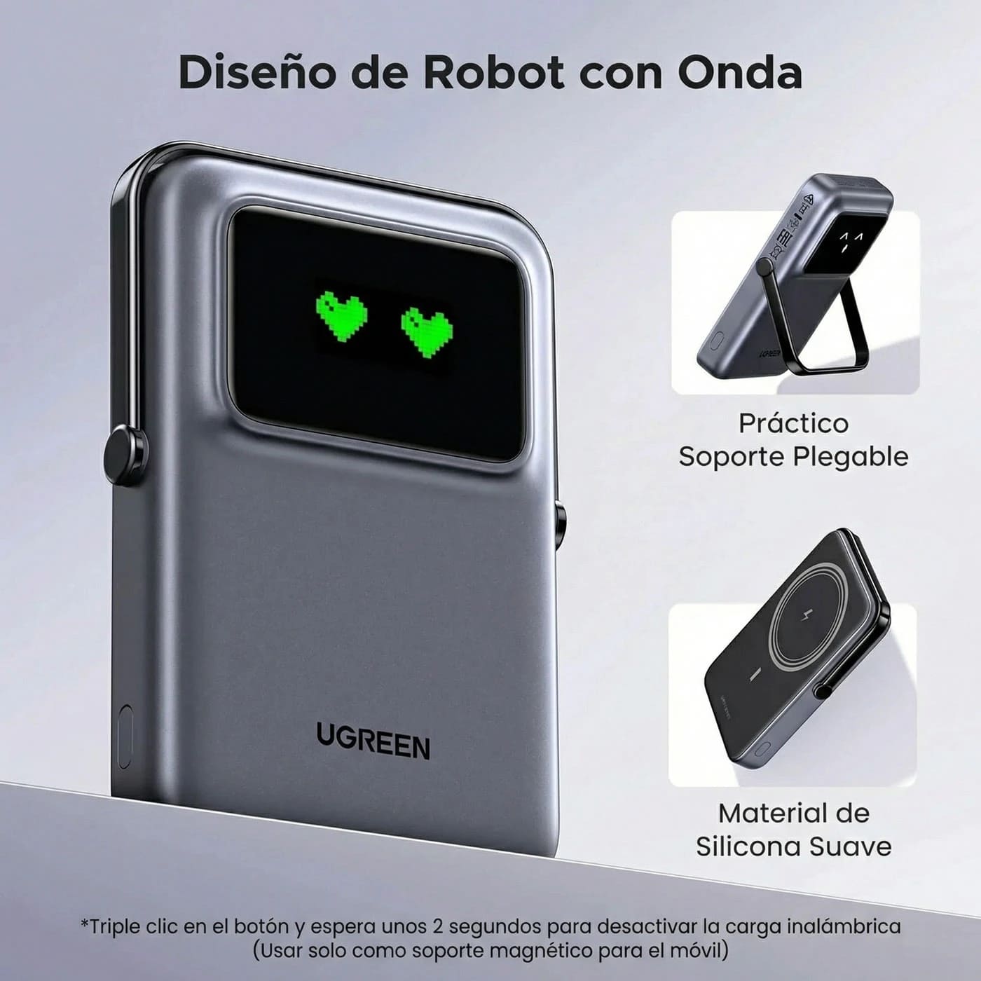POWER BANK MAGNÉTICO UGREEN UNO 10000MAH 20W PANTALLA GRIS - 7