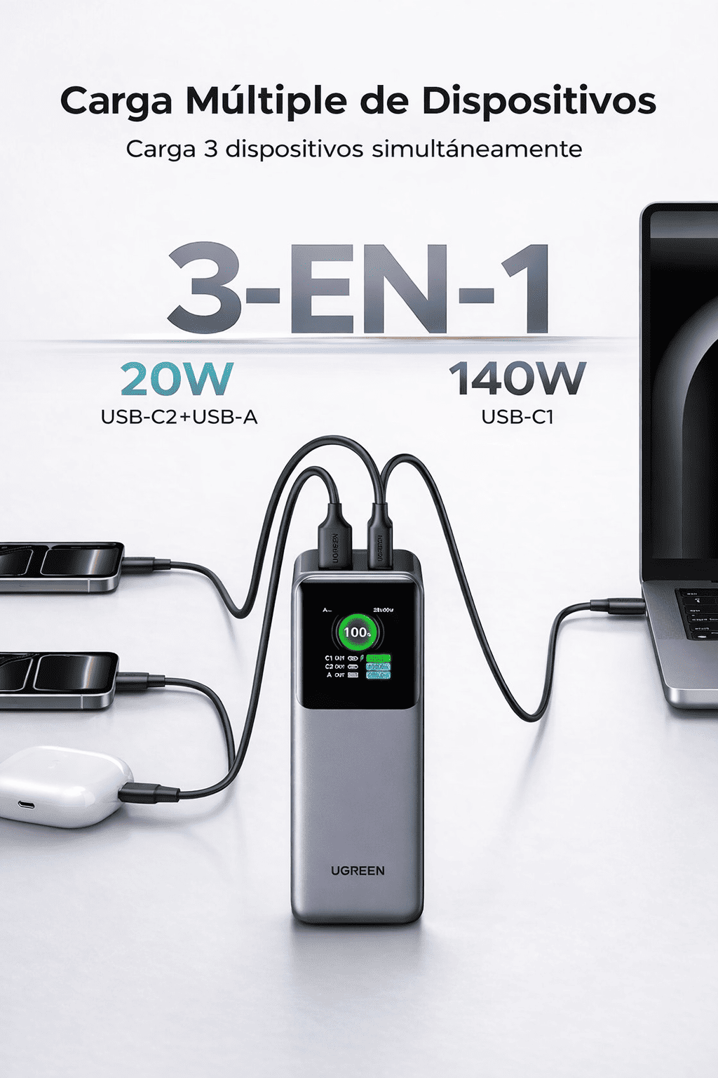 POWER BANK UGREEN NEXODE 25000MAH 200W GRIS - 5