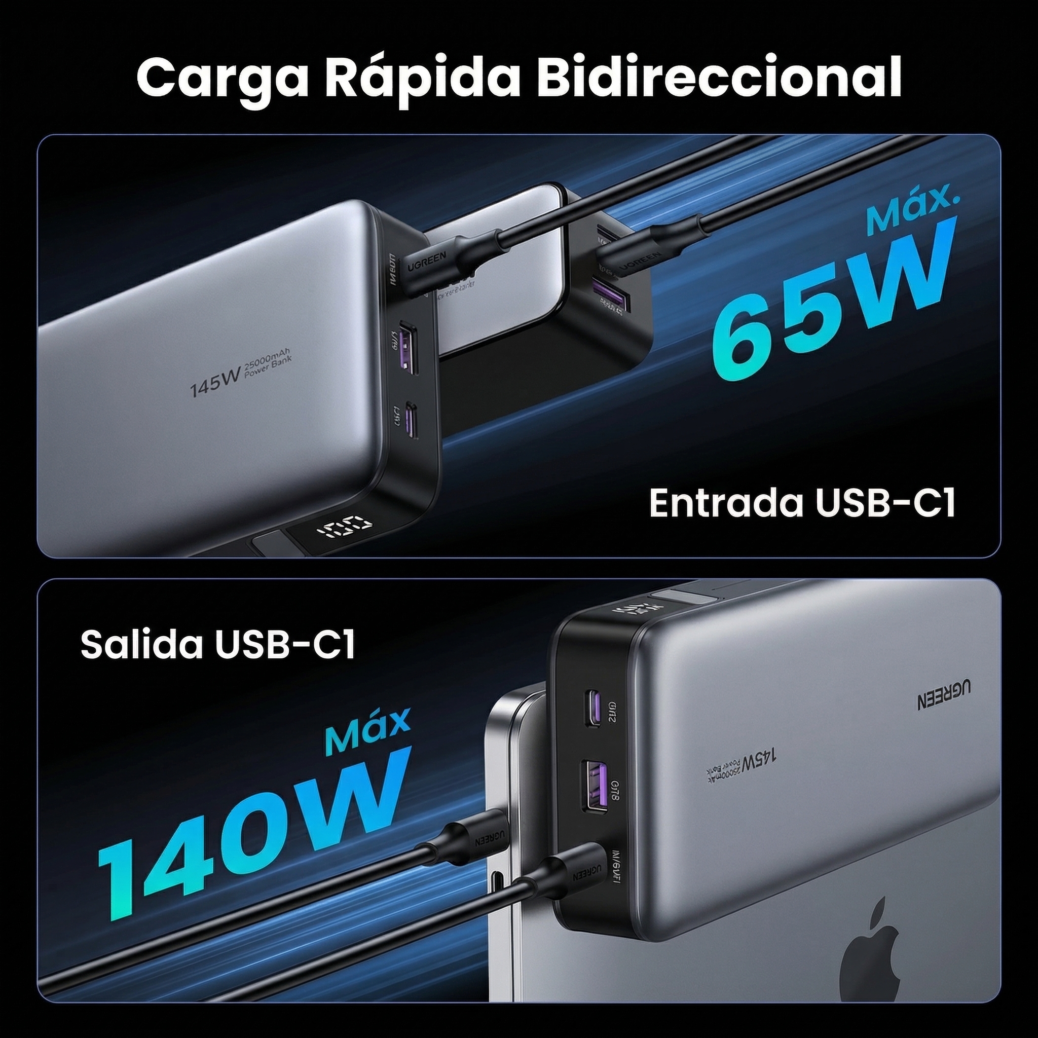 POWER BANK UGREEN NEXODE 25000MAH 145W USB-C PANTALLA LED - 6