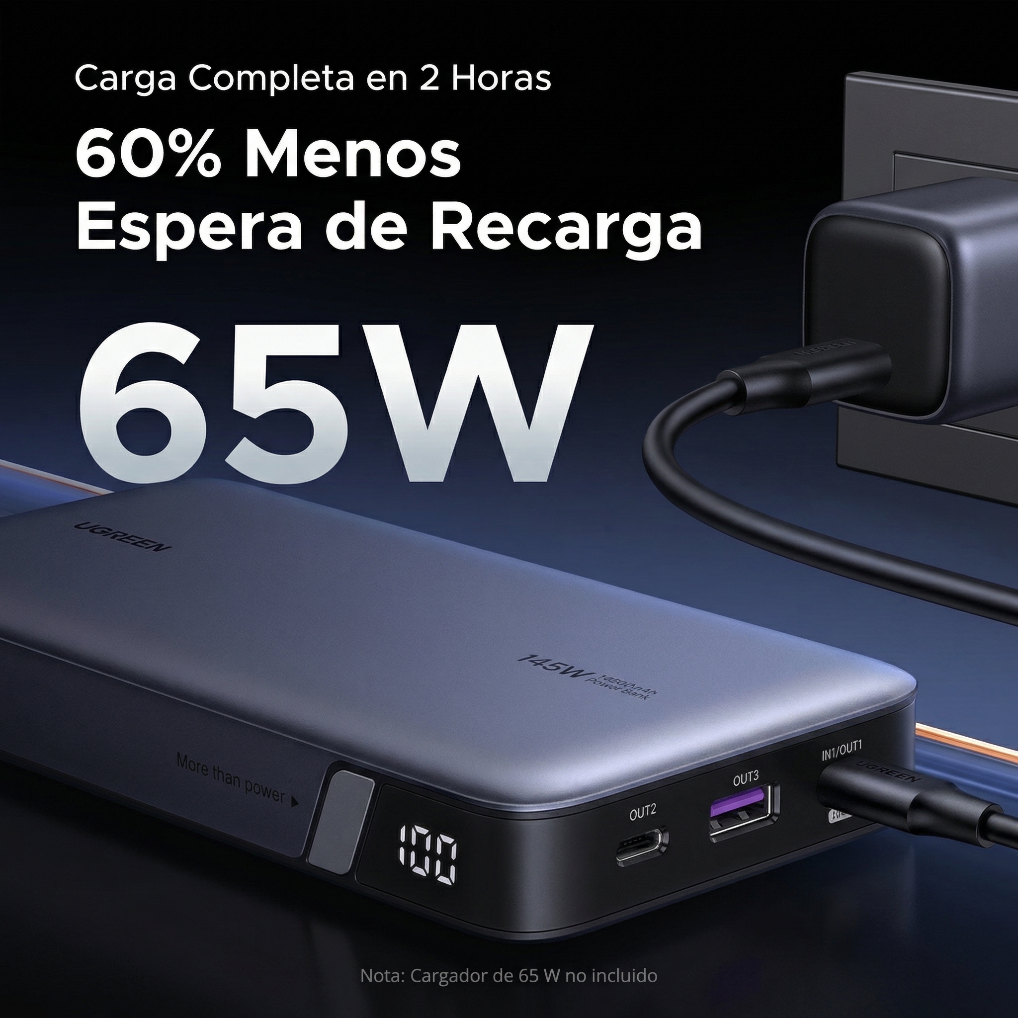 POWER BANK UGREEN NEXODE 25000MAH 145W USB-C PANTALLA LED - 7