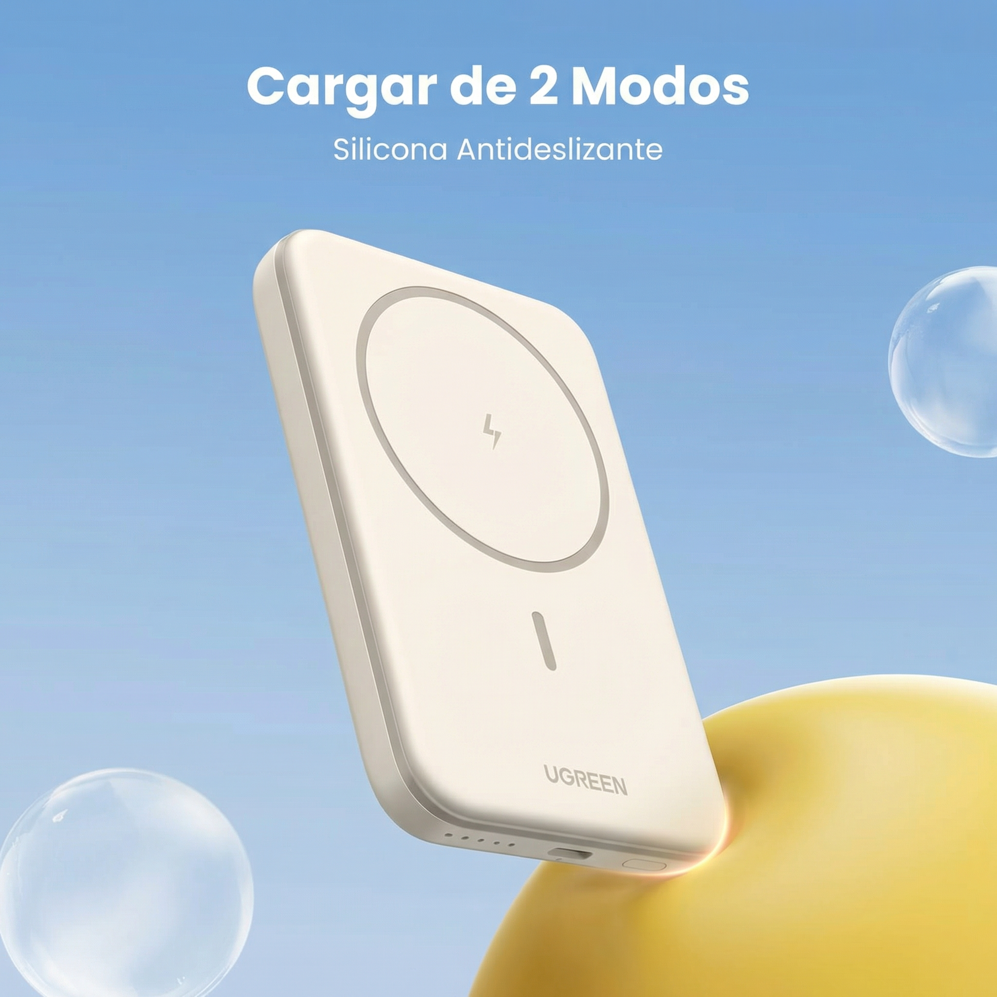 POWER BANK MAGNÉTICO UGREEN 5000MAH CARGA INALÁMBRICA CREMA - 3